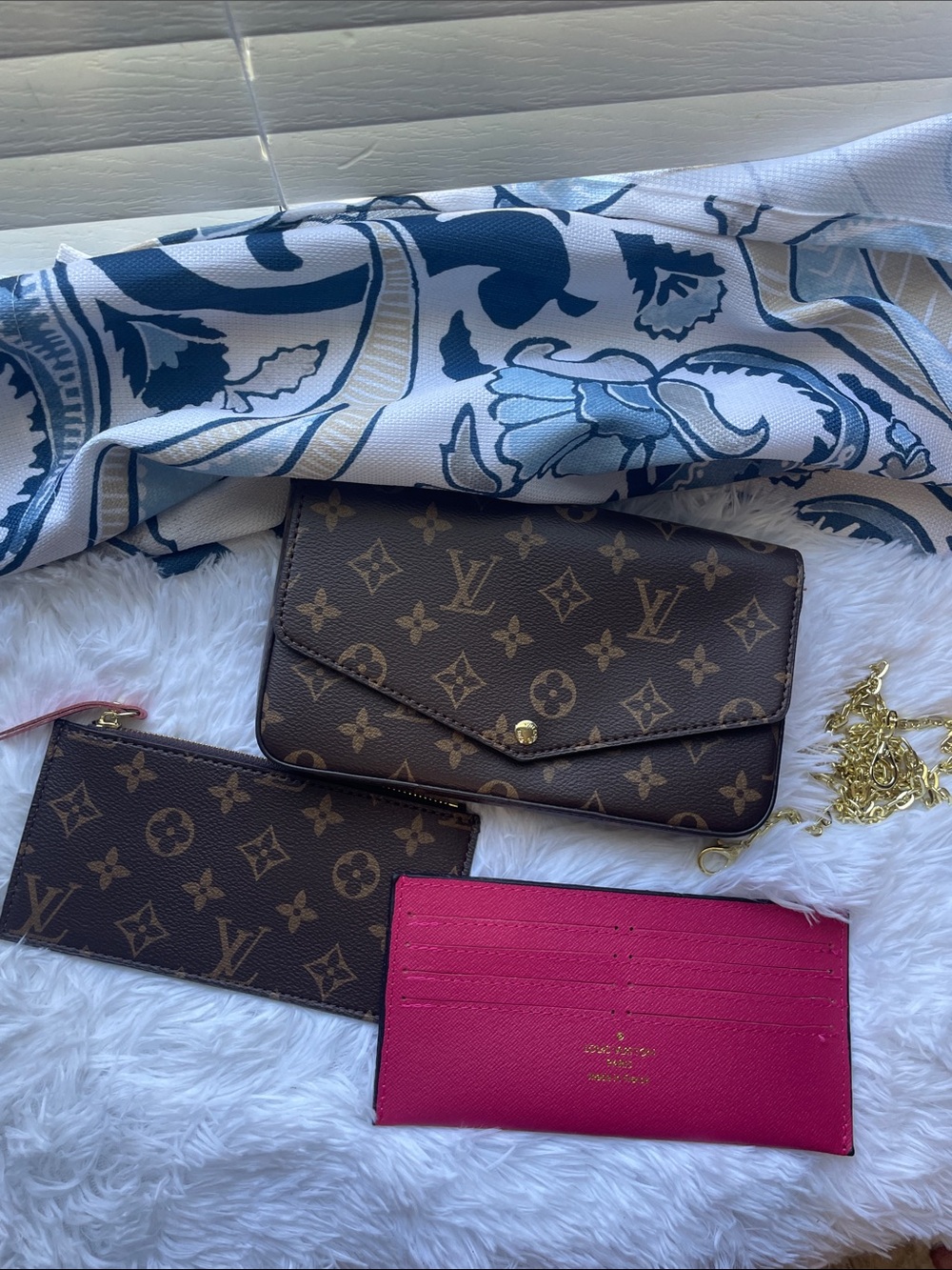 NEW Brown Monogram Crossbody Wallet with Pink Card Holder